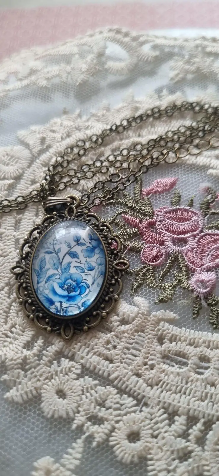Glass beaded picture in vintage style frame pendant – photo 4