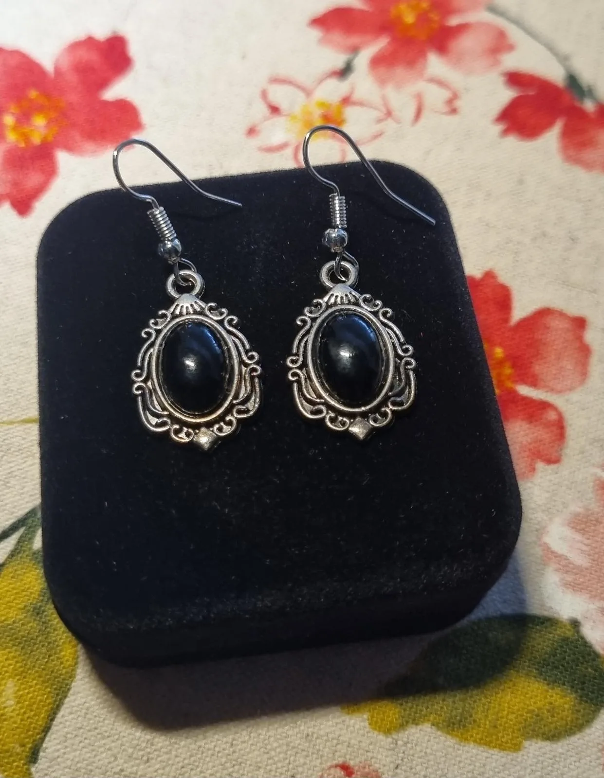 Earring Black oval in Silver antique Alloy — photo 6