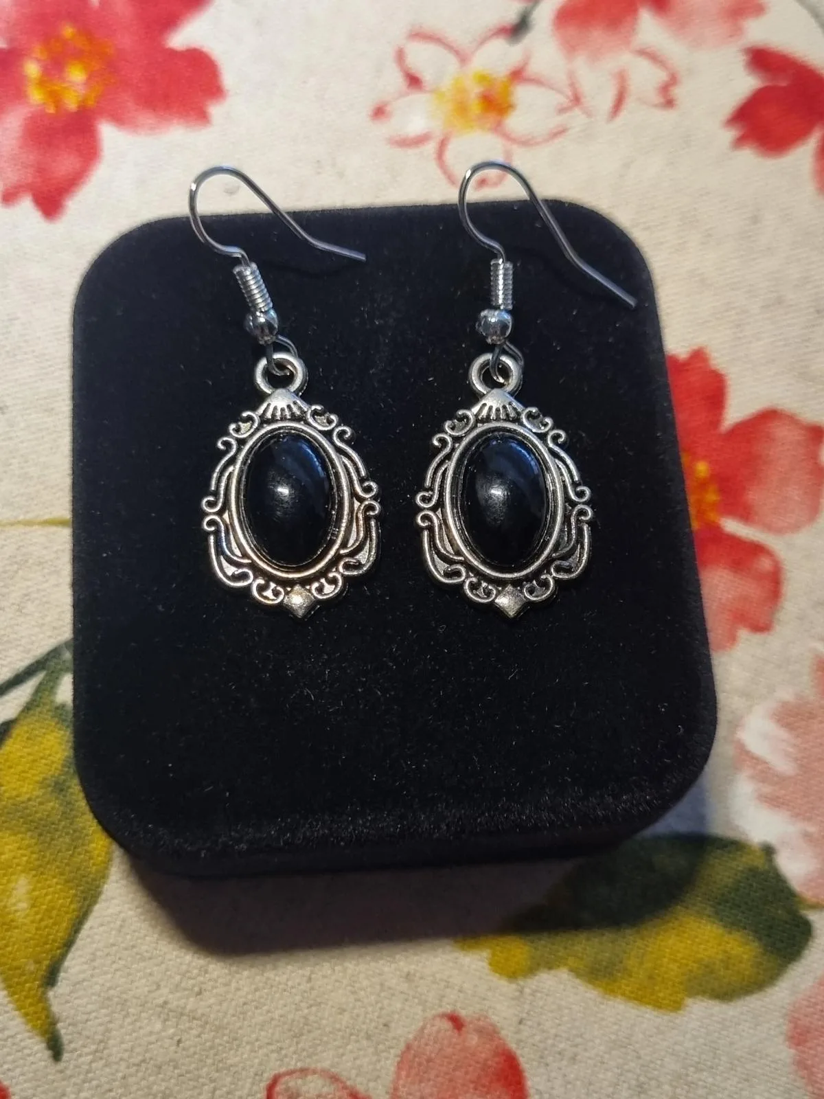 Earring Black oval in Silver antique Alloy — photo 7