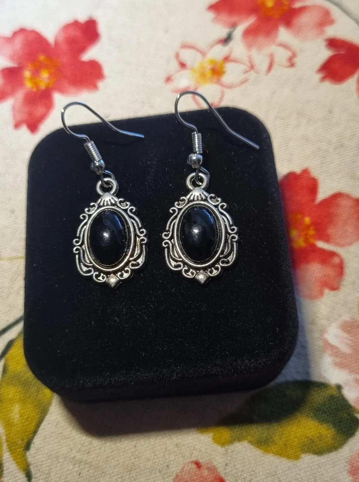 Earring Black oval in Silver antique Alloy — photo 5
