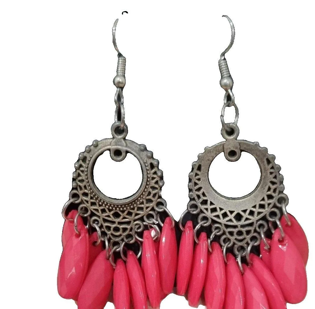 Earring silver pink beads — photo 2