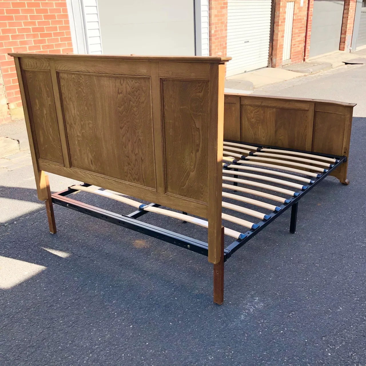 Antique French Oak Crown-Cut Double Bed With New Platform Base — photo 8