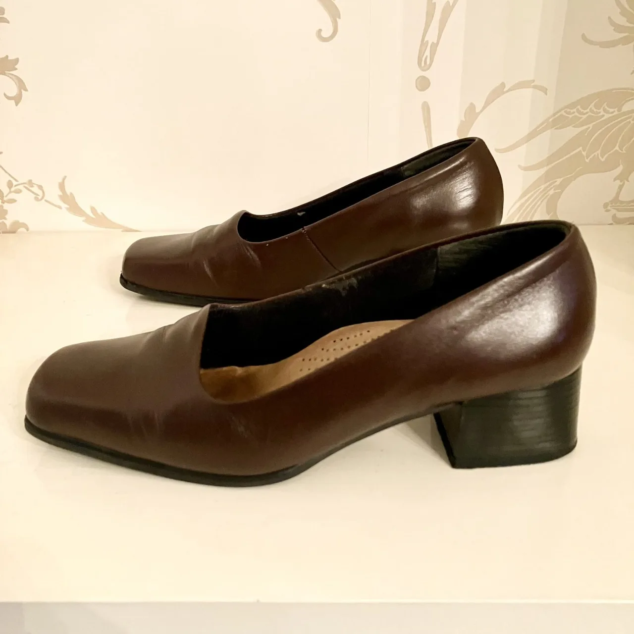 Easy Steps Brown Leather Square-toe Block Heel Pump Ladies Shoes — photo 6