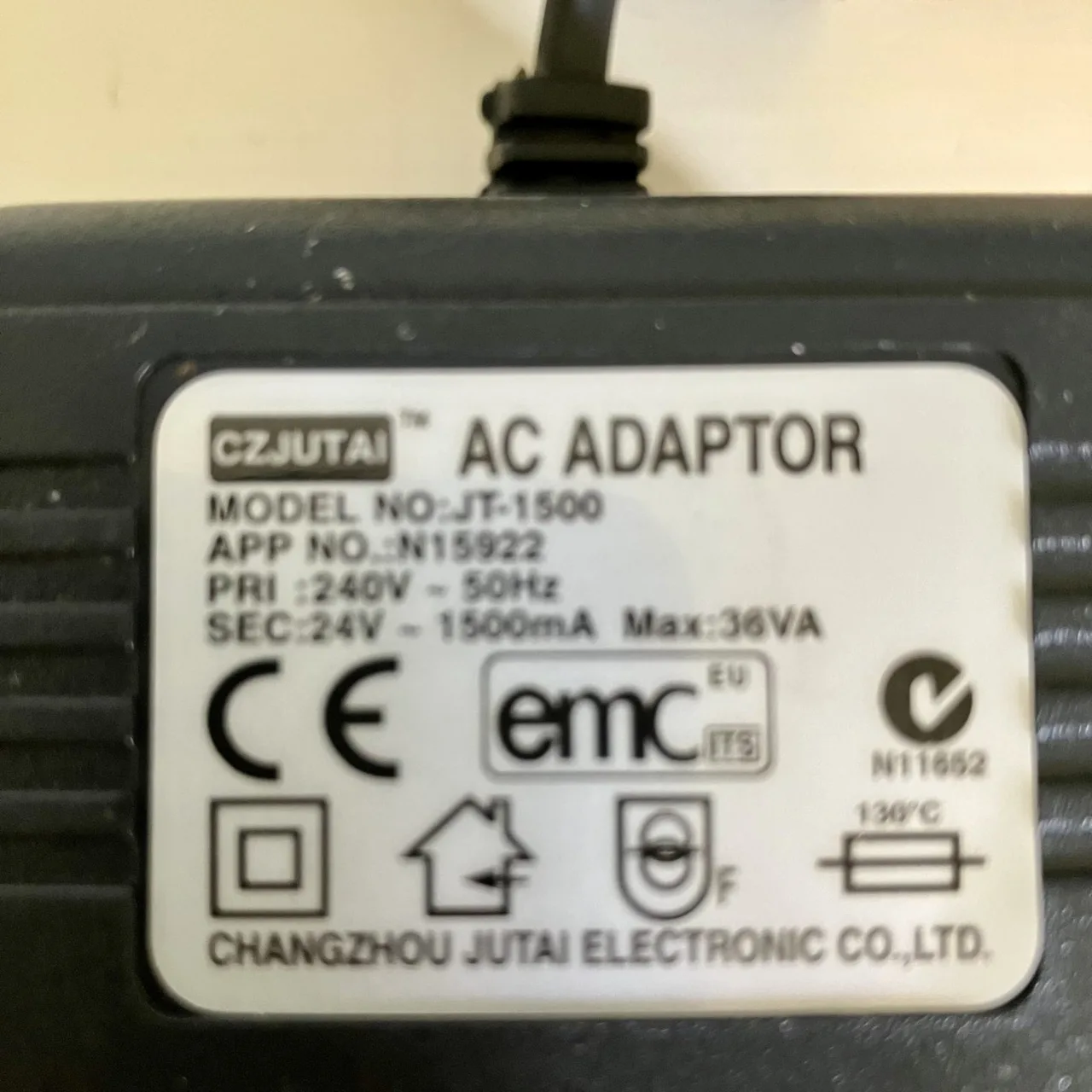 Electrical AC Adaptor PRI:240V - 50Hz, SEC: 24V - 1500mA Max: 36VA — photo 3