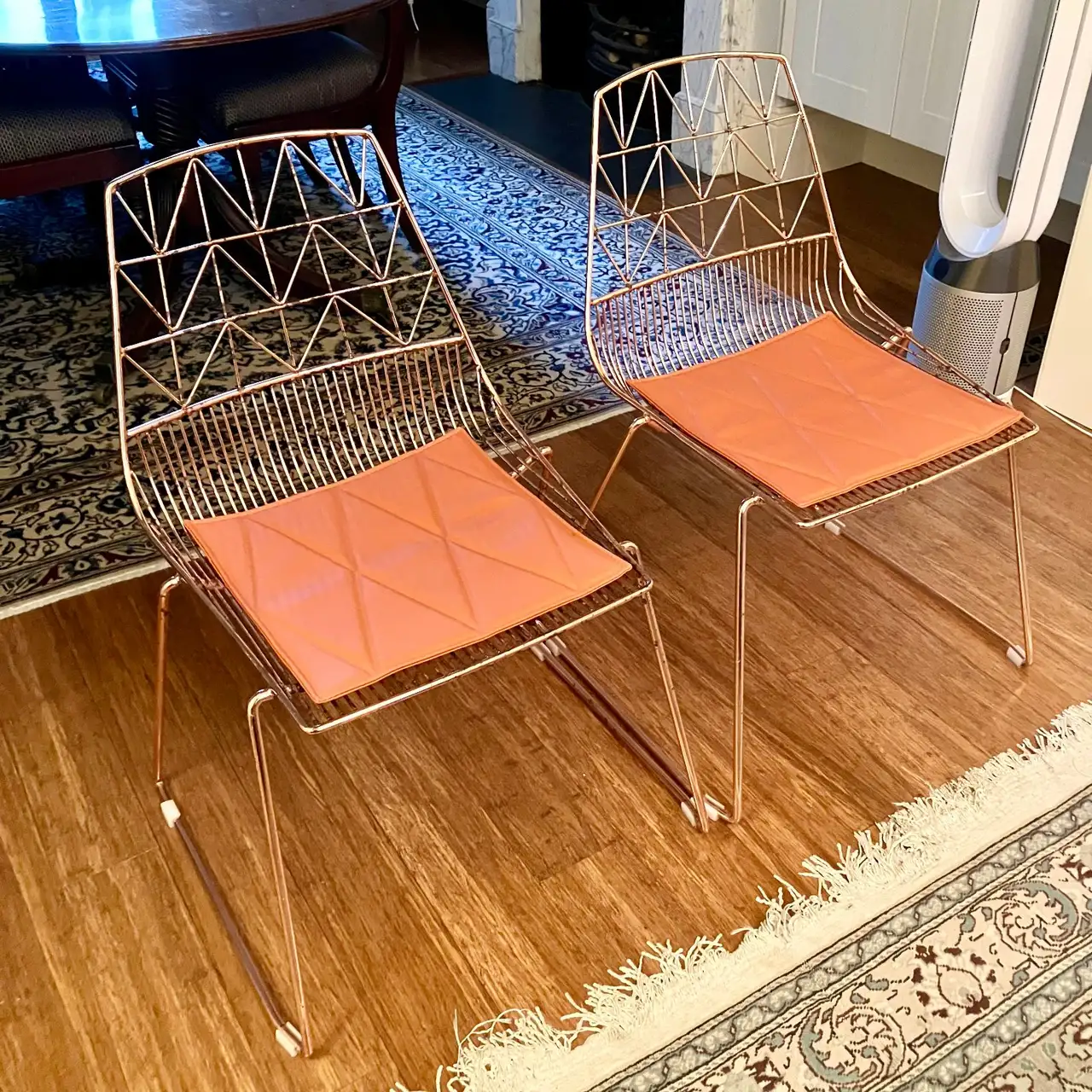 gently used Pair of MCM Rose Gold Wire Dining Chairs – Stylish Stackable Retro – photo 6