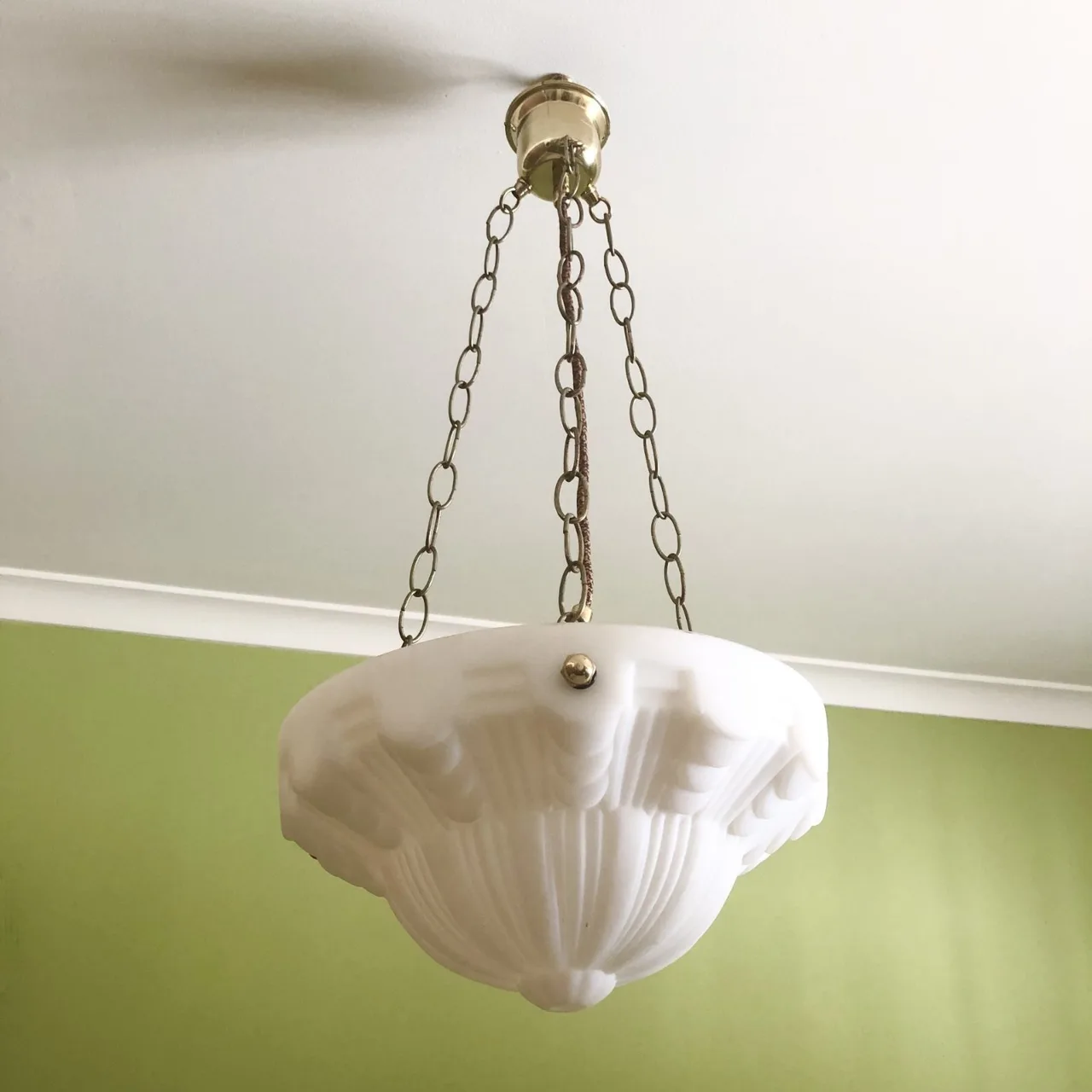Vintage Art Deco CVV Vianne-Style Milk Glass Ceiling Pendant — photo 4