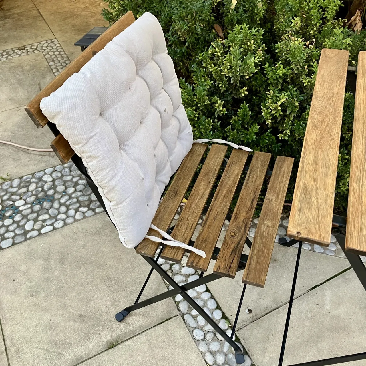 Hardwood 3-Piece Outdoor Folding Table, Chairs & Cushions — photo 3