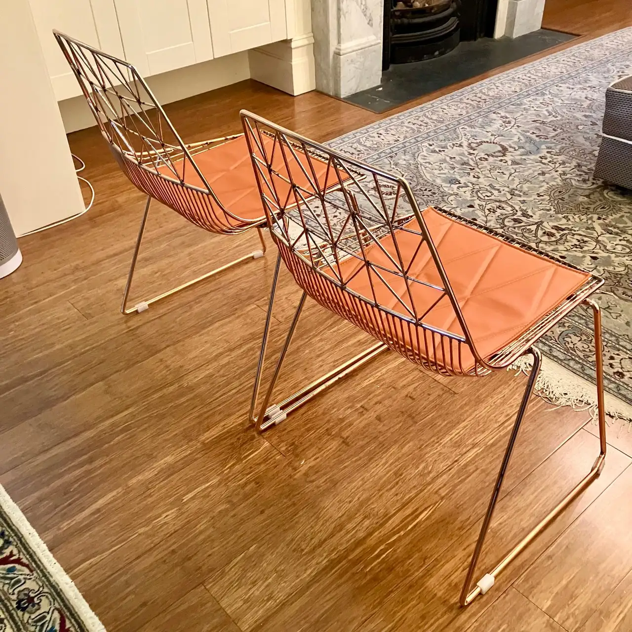 gently used Pair of MCM Rose Gold Wire Dining Chairs – Stylish Stackable Retro – photo 3
