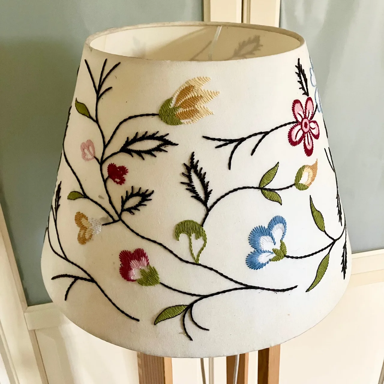 1990s Vintage Ikea ALVINE Parla Linen Floral Cone Shade Floor Lamp — photo 5
