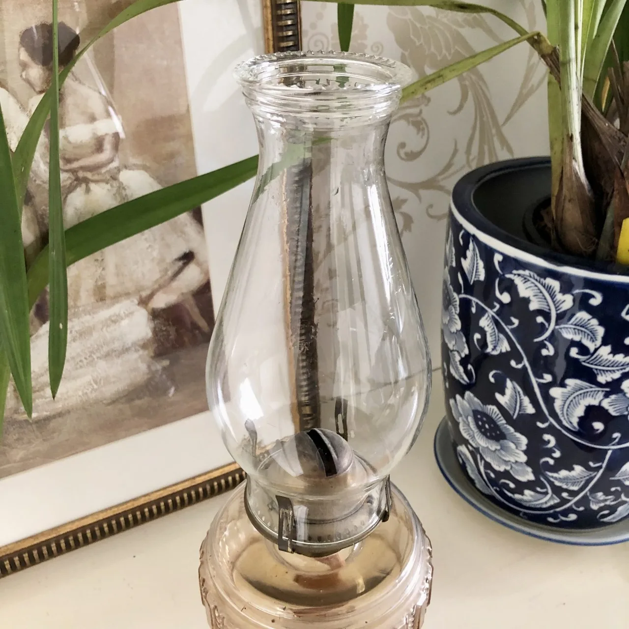 Vintage Tall Cut Clear Glass & Brass Hurricane Lamp — photo 2