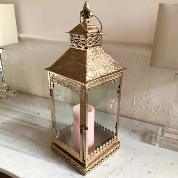 Large Moroccan Lantern Candle Holder – Gilded Metal & Glass Indoor/Out — photo 3