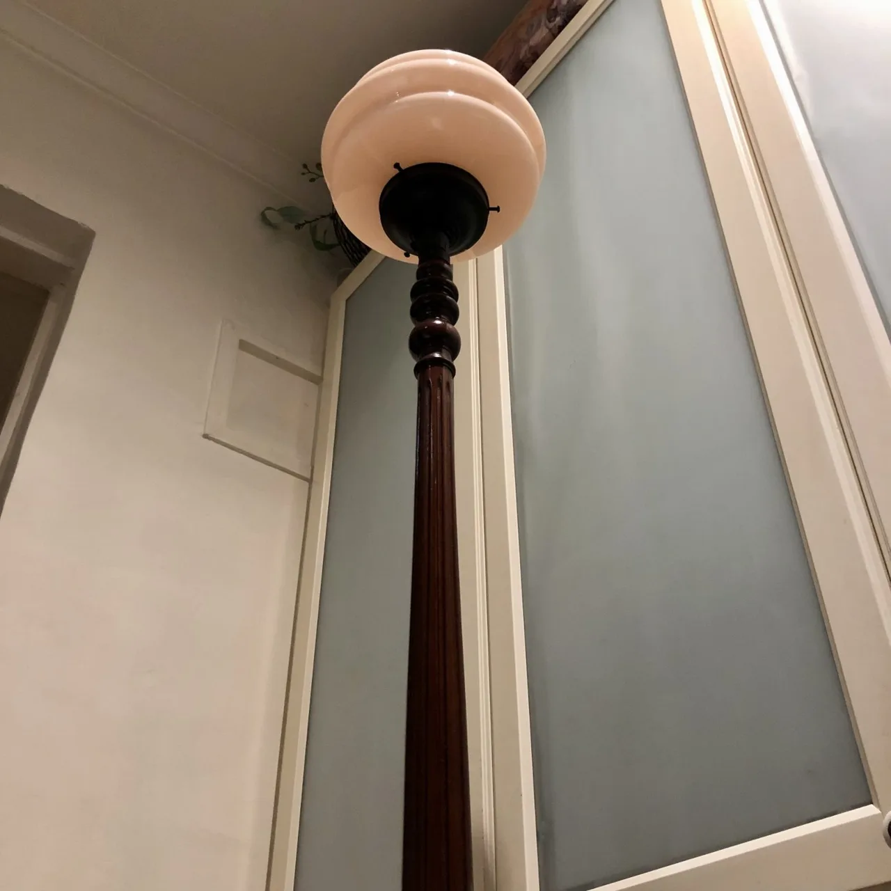 Vintage Pink Standard Floor Lamp with Polished Hardwood Timber Base — photo 5