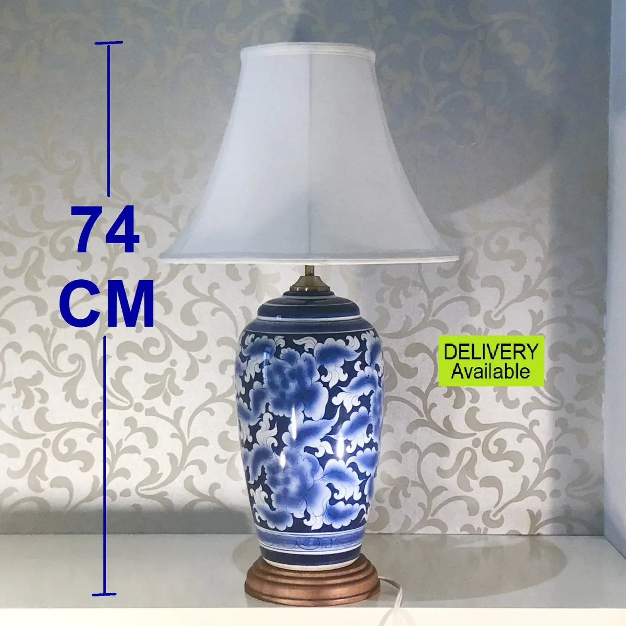 Blue & White Floral Ceramic Table Lamp – Statement Piece — photo 2