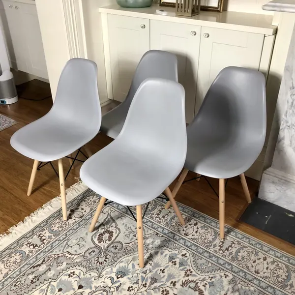 Set of 4 Light Grey Mid-Century Modern Dining Chairs – Beech Wood Legs