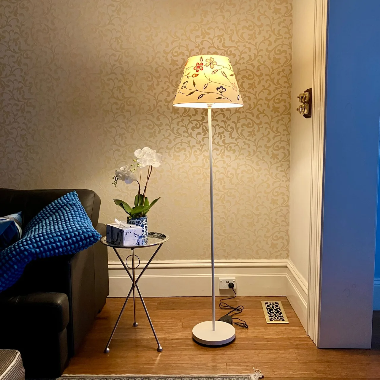 1990s Vintage Ikea ALVINE Parla Linen Floral Cone Shade Floor Lamp — photo 9
