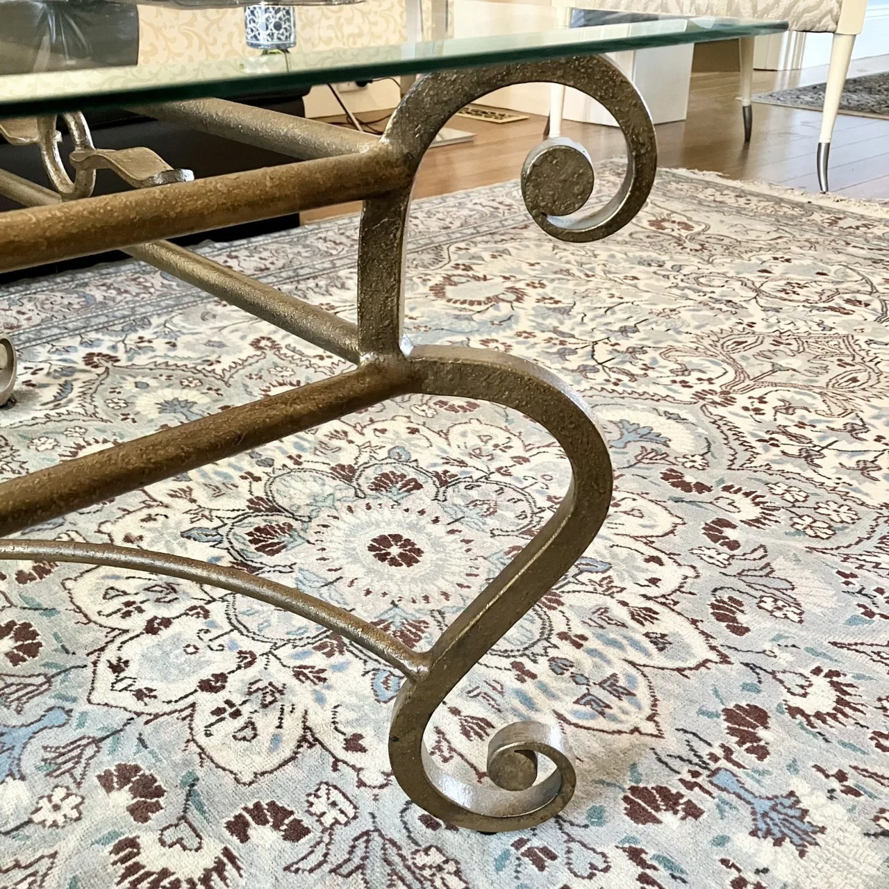 Hollywood Regency-style Iron & Glass Coffee Table 1m square — photo 4