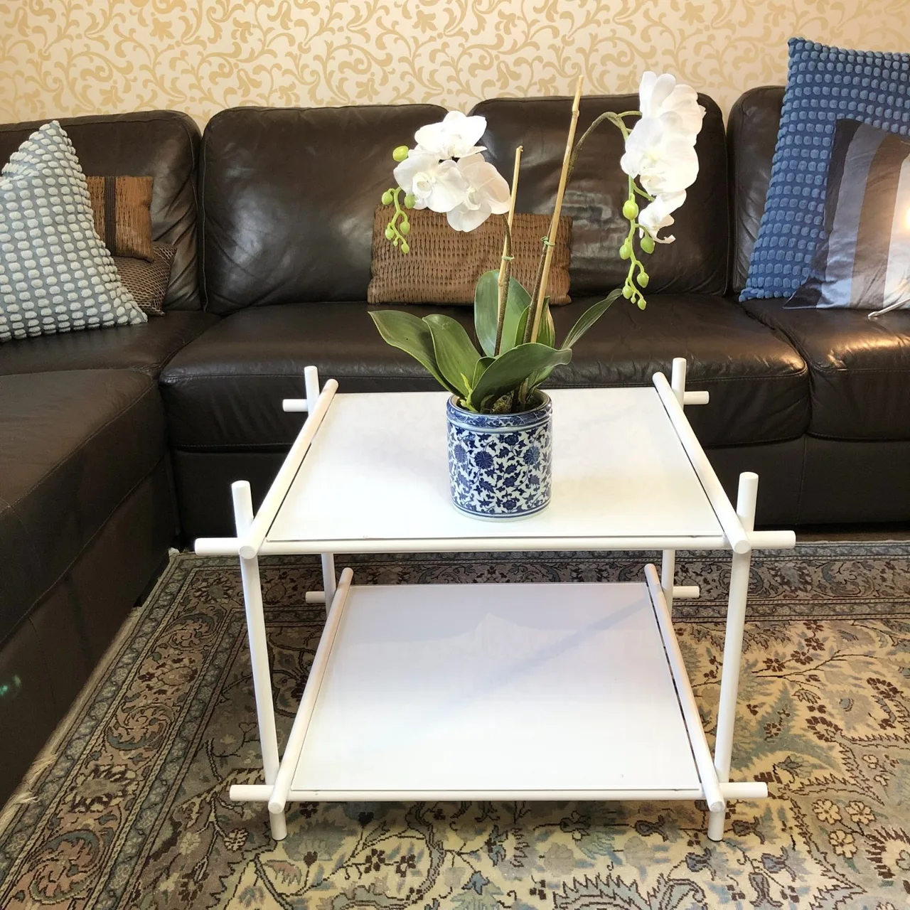 White Glass & Steel Stick Coffee Table – Designer Style — photo 3