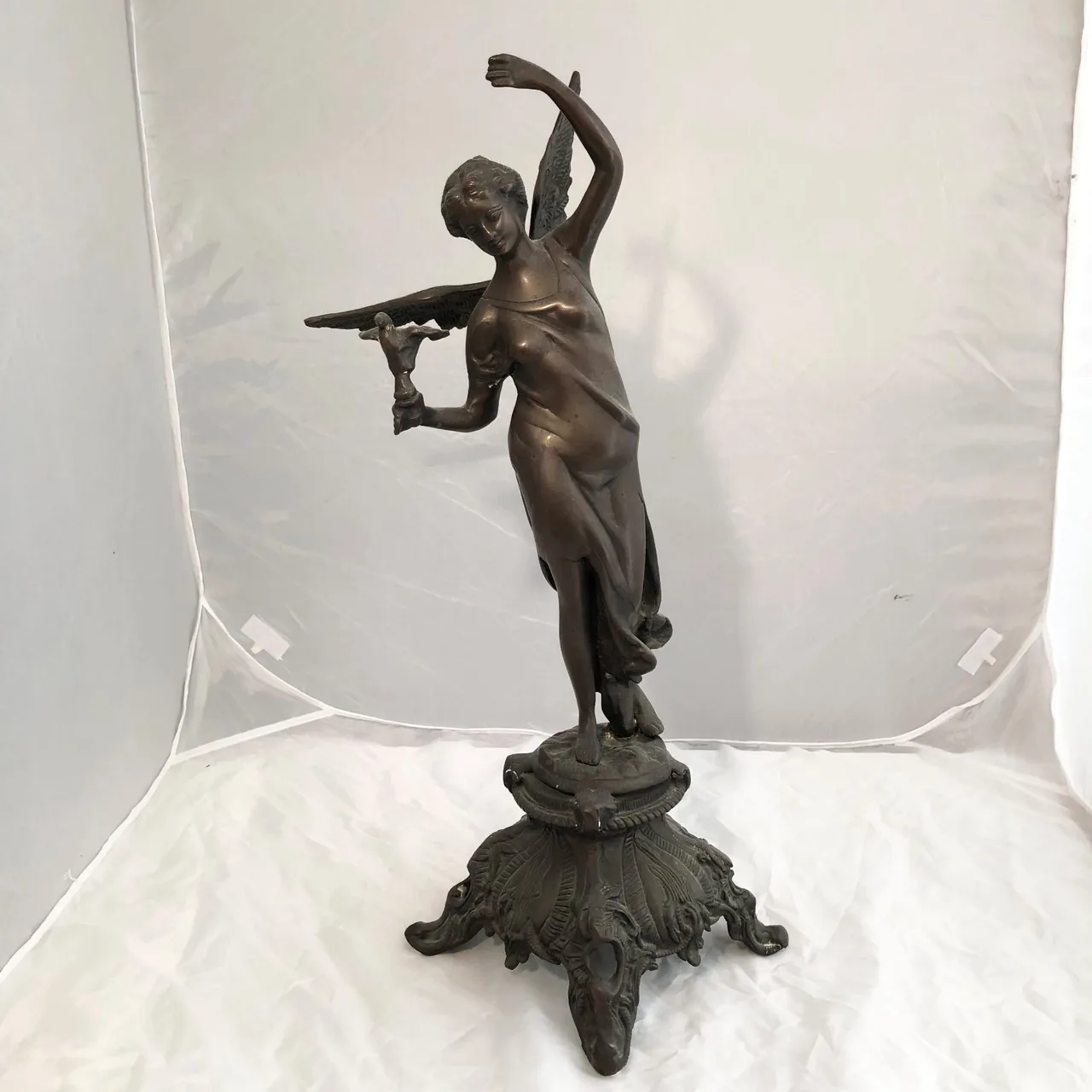 Antique French Bronze Winged Angel Statue with Dove – Art Nouveau — photo 5