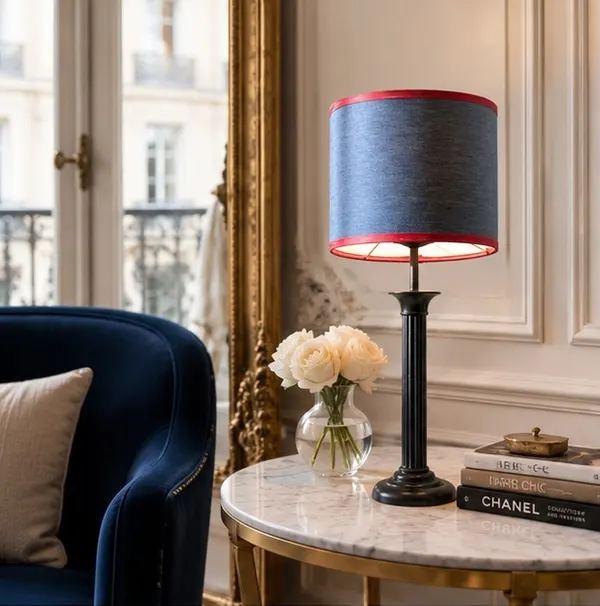 Contemporary French Napoleon III-style Black Reeded Colum Table Lamp