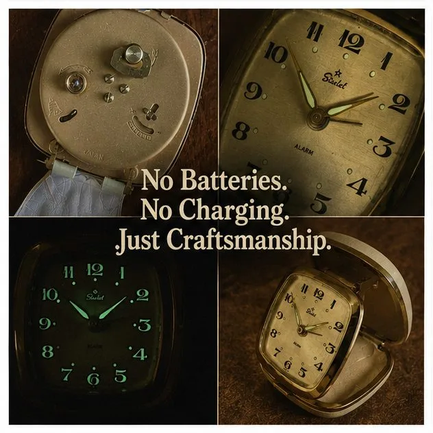 Vintage Manual Windup Folding Travel Alarm Clock Glow In The Dark — photo 2
