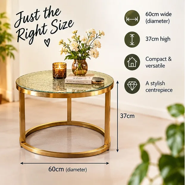 60cm Gold Glass Coffee Table | Chloe Rippled Glass – photo 6