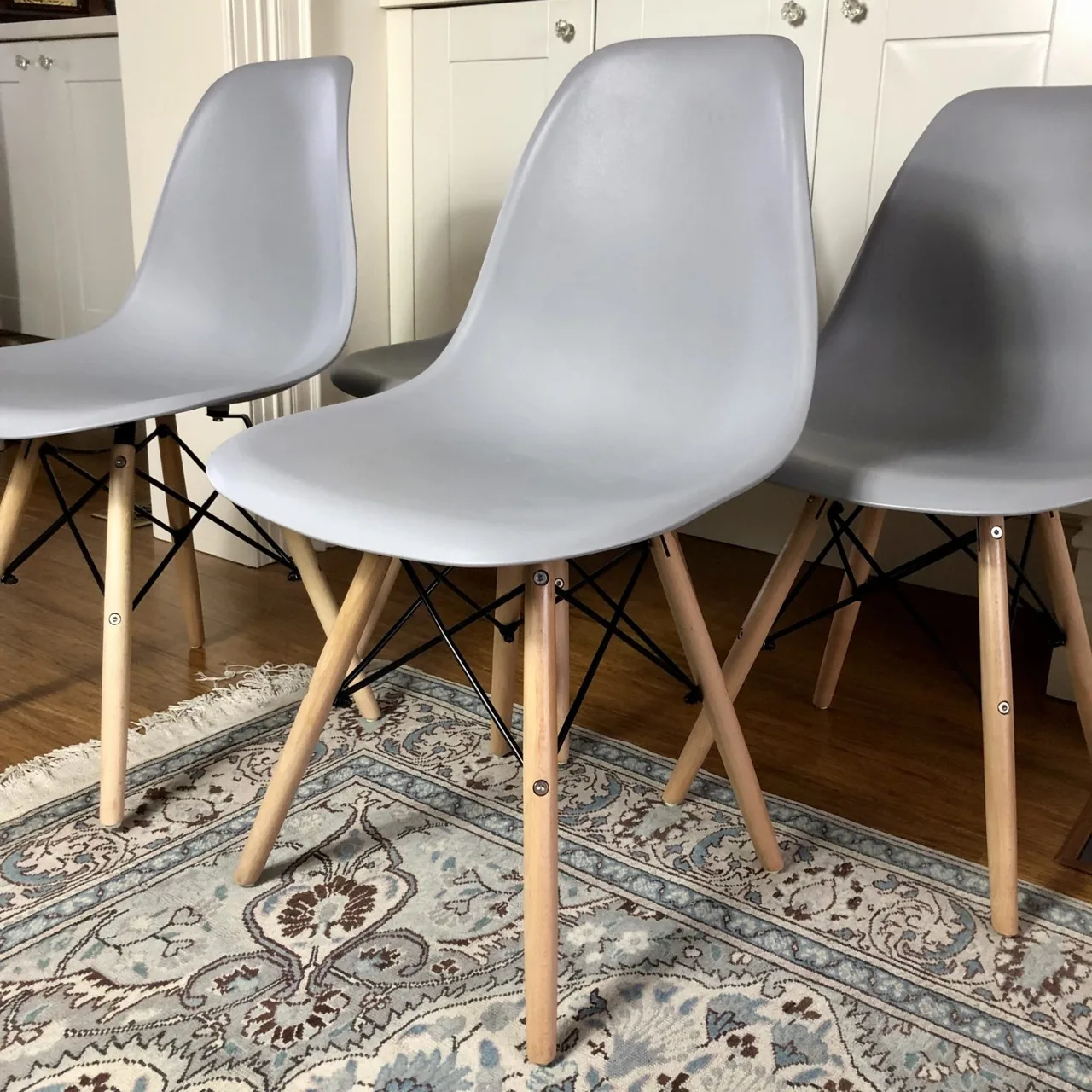 Set of 4 Light Grey Mid-Century Modern Dining Chairs – Beech Wood Legs — photo 8