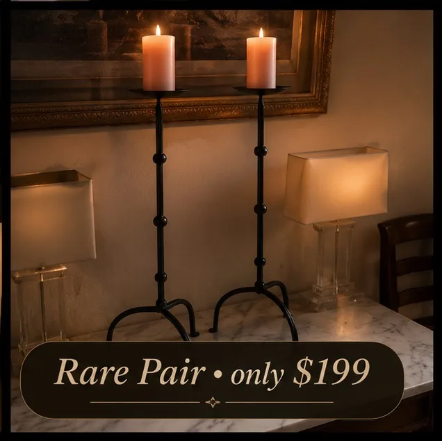 Pair Hand Forged Medieval Iron Candle Stands / Floor Candle Holders — photo 4