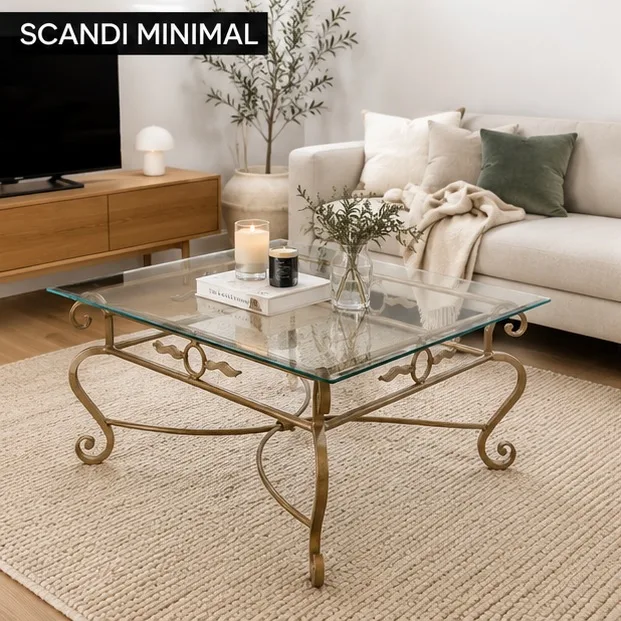 Hollywood Regency-style Iron & Glass Coffee Table 1m square — photo 5