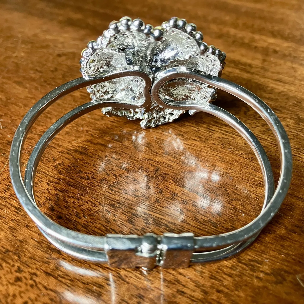 Clustered Accented Silver-Tone Costume Bracelet Hinge Cuff — photo 4