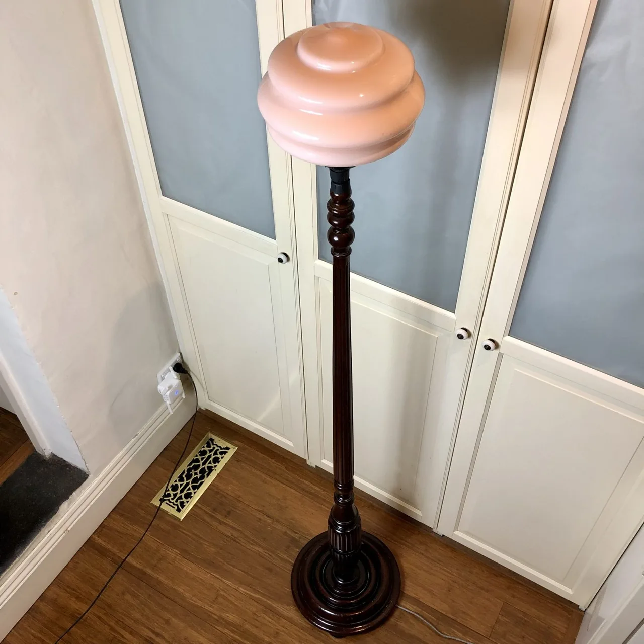 Vintage Pink Standard Floor Lamp with Polished Hardwood Timber Base — photo 6
