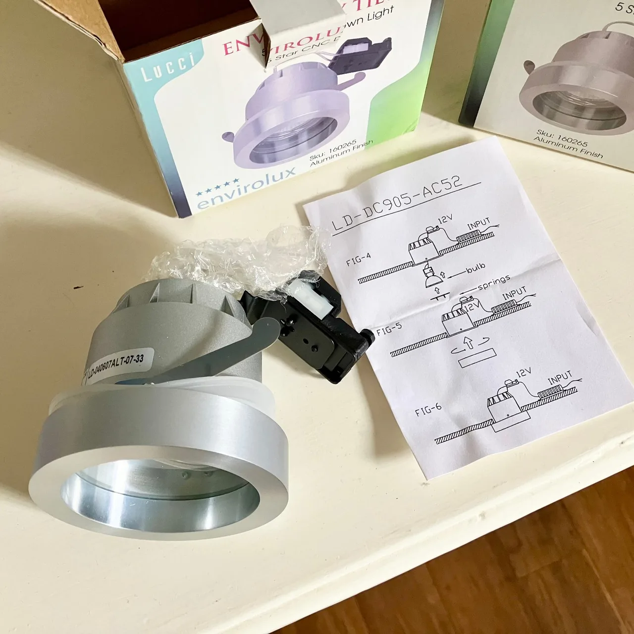 Pair UNSUED Aluminium Lucci Envirolux Tilt 5 Star CNC Down Lights — photo 3