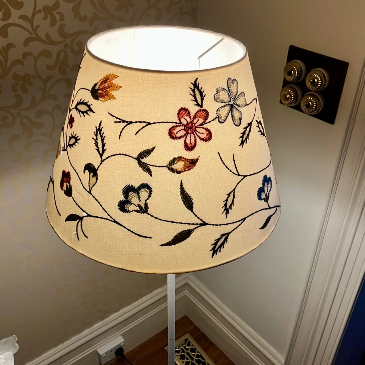 1990s Vintage Ikea ALVINE Parla Linen Floral Cone Shade Floor Lamp — photo 2