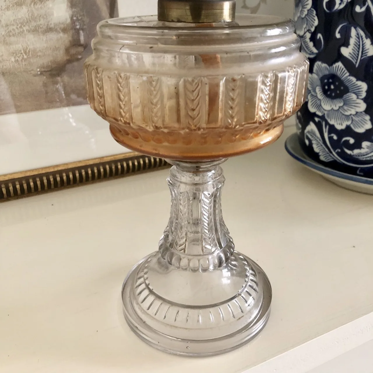 Vintage Tall Cut Clear Glass & Brass Hurricane Lamp — photo 4