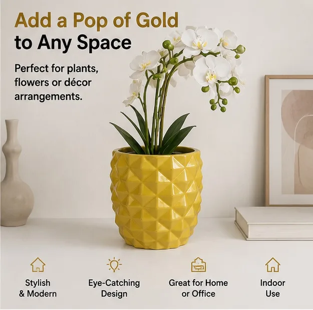 Golden Ceramic Diamond Pineapple-shaped Planter Pot — photo 6