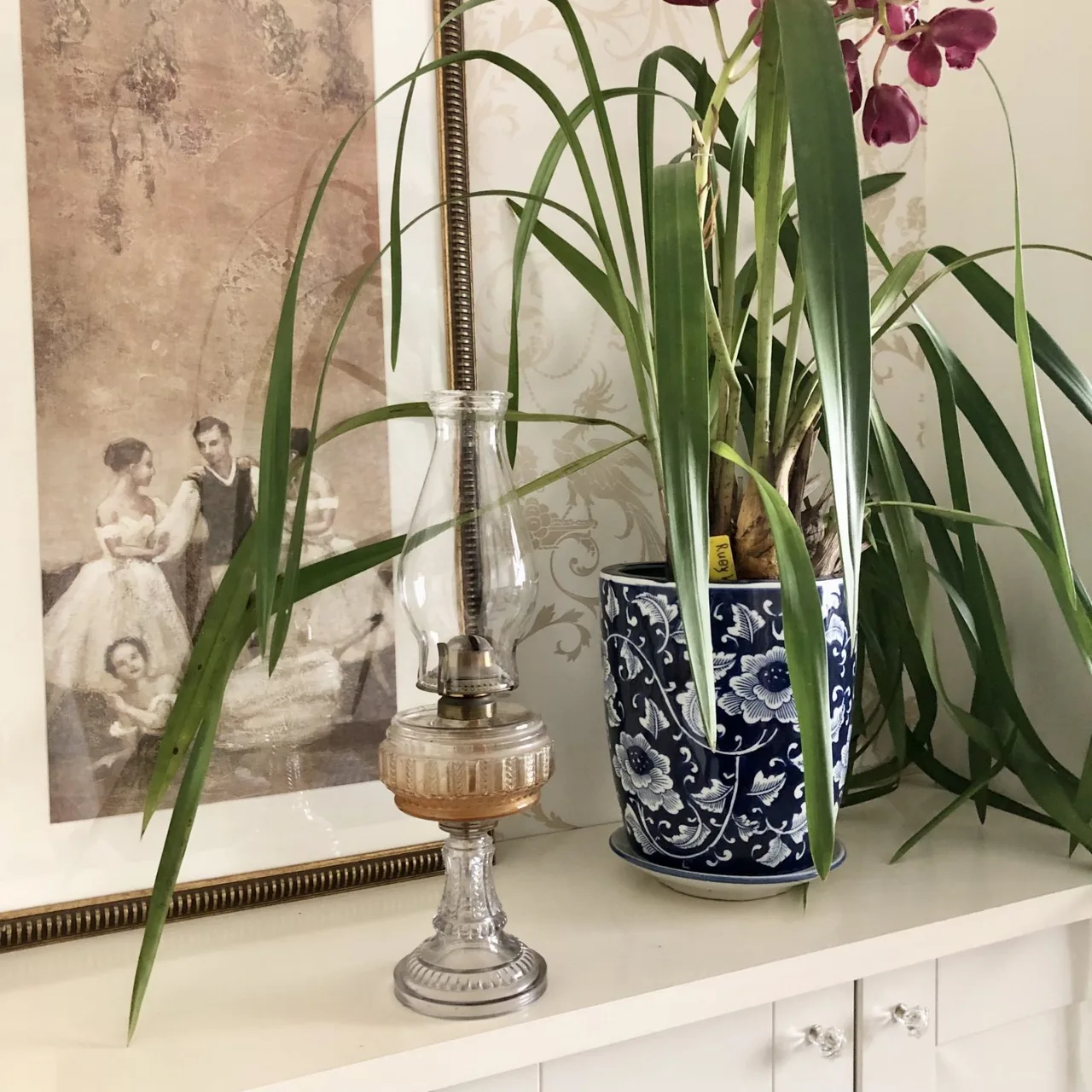 Vintage Tall Cut Clear Glass & Brass Hurricane Lamp — photo 5