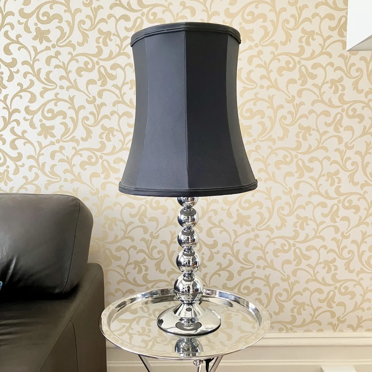 64CM Tall secondhand Black Silk and Chrome Side Table Lamp — photo 3