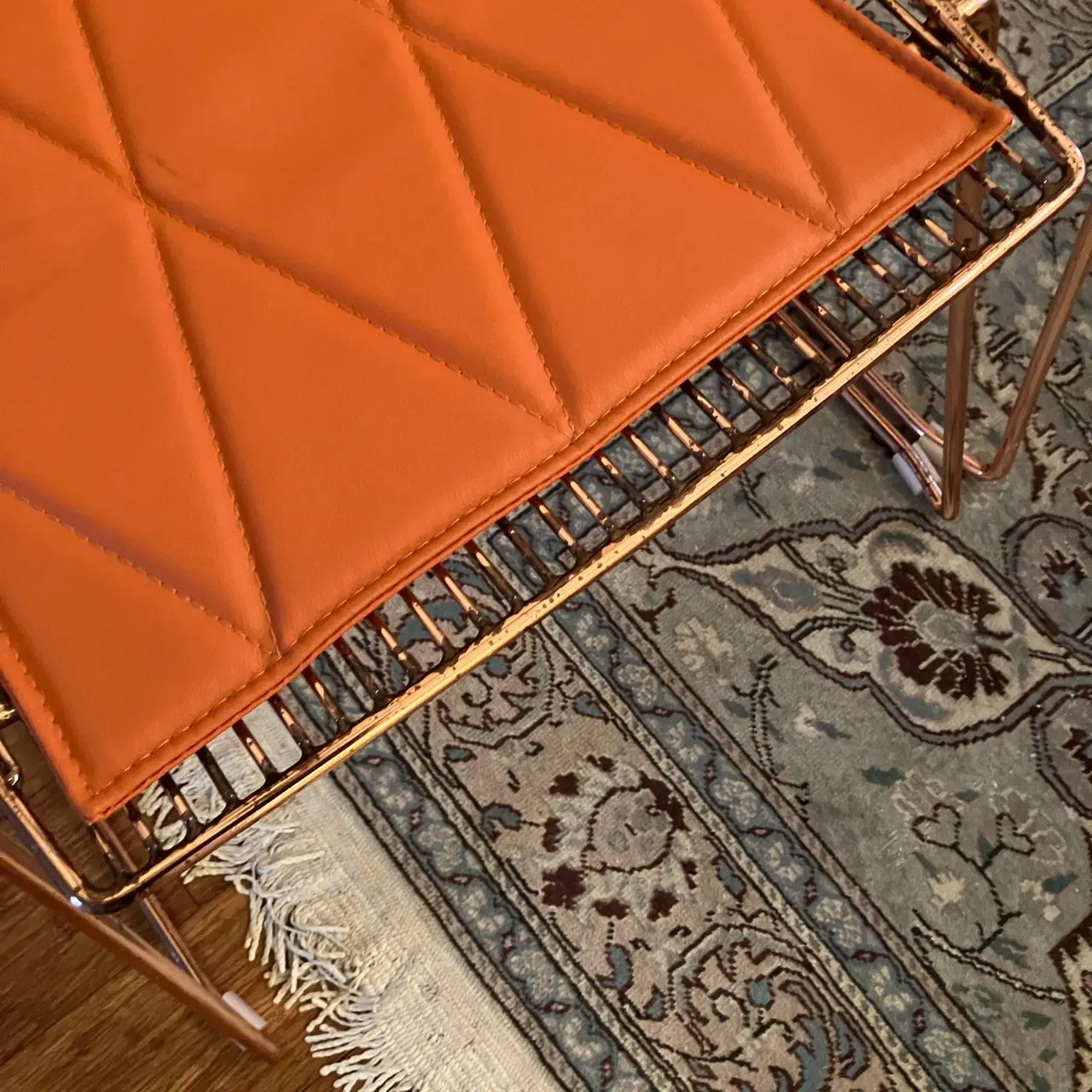 gently used Pair of MCM Rose Gold Wire Dining Chairs – Stylish Stackable Retro – photo 5