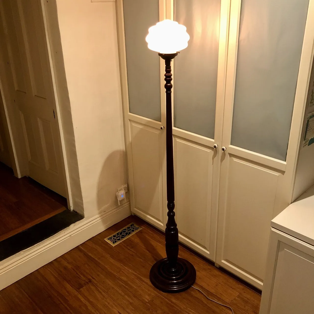 Vintage Pink Standard Floor Lamp with Polished Hardwood Timber Base — photo 4