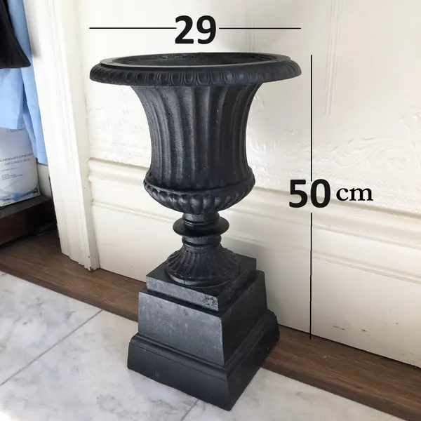 One Rare Antique Cast Iron Garden Urn & Plinth Base