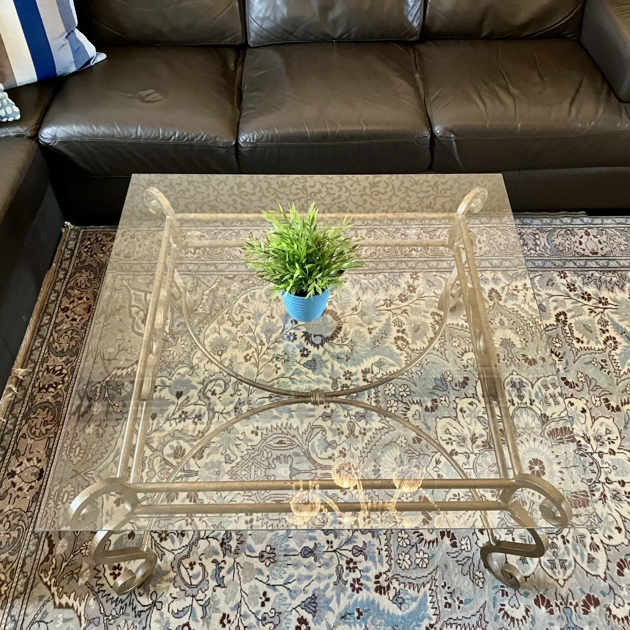 Hollywood Regency-style Iron & Glass Coffee Table 1m square — photo 6