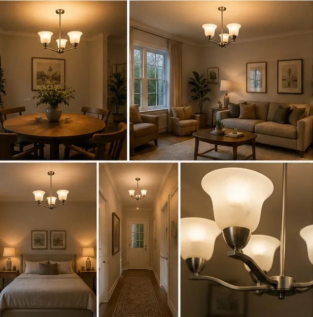 Modern 3 Arm Satin Nickel Ceiling Light Pendant Frosted Glass Shades — photo 2