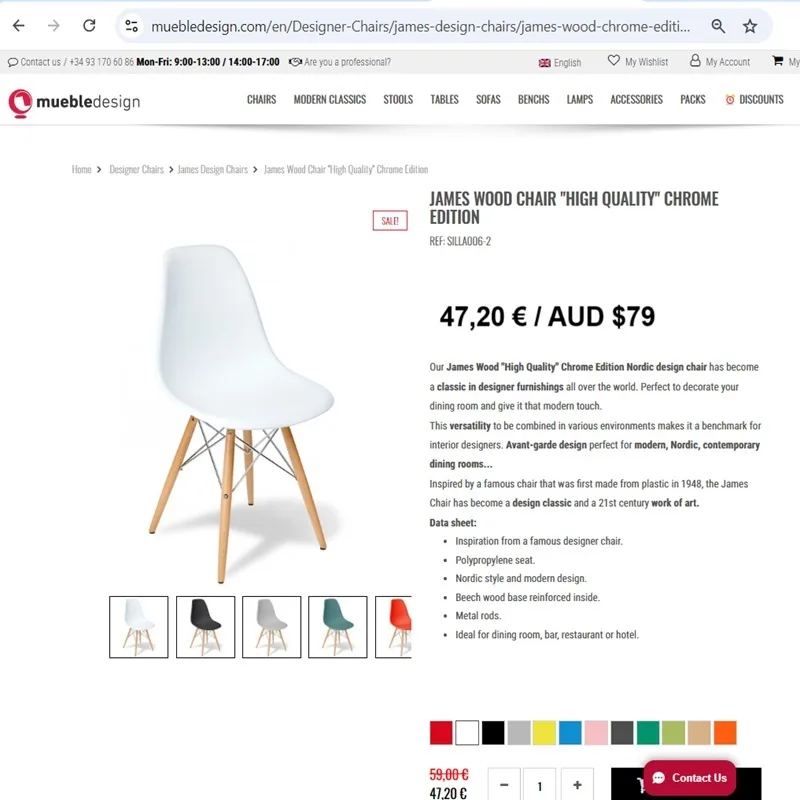 One White James Wood Chair Chrome Edition — photo 11