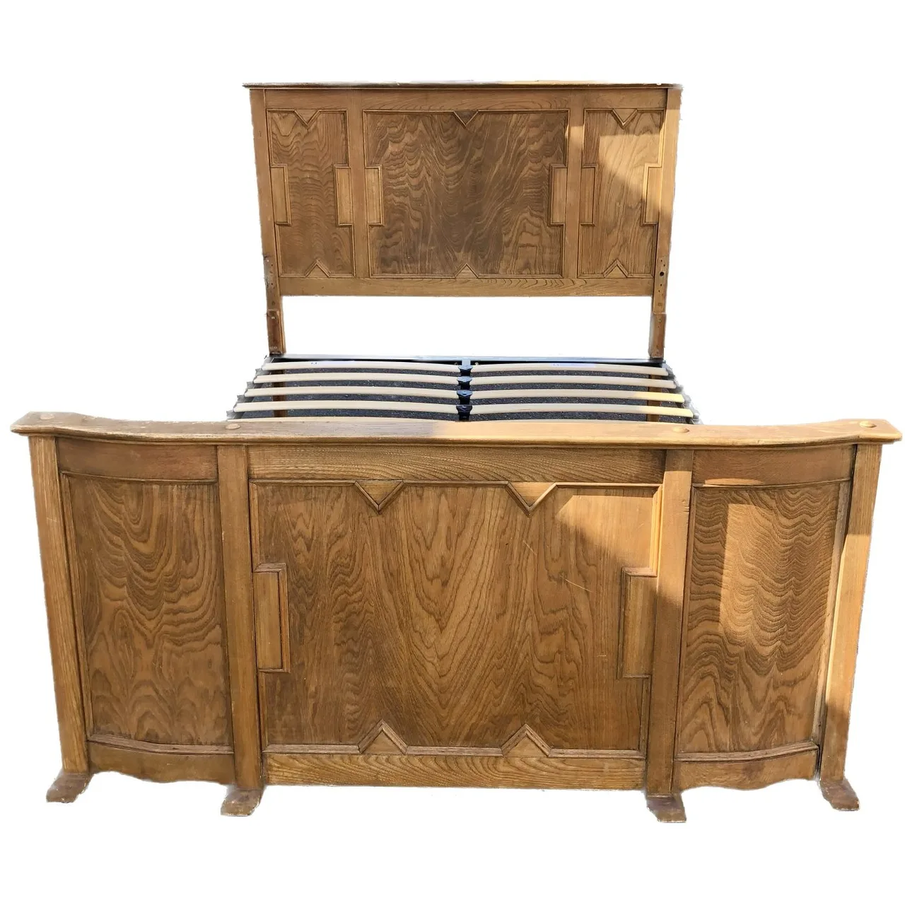 Antique French Oak Crown-Cut Double Bed With New Platform Base — photo 3