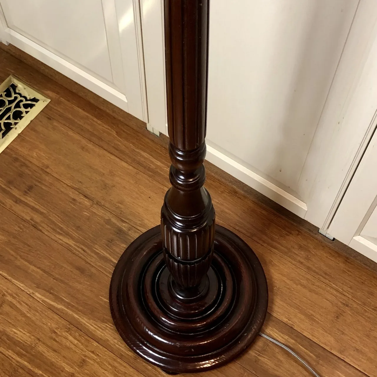 Vintage Pink Standard Floor Lamp with Polished Hardwood Timber Base — photo 2