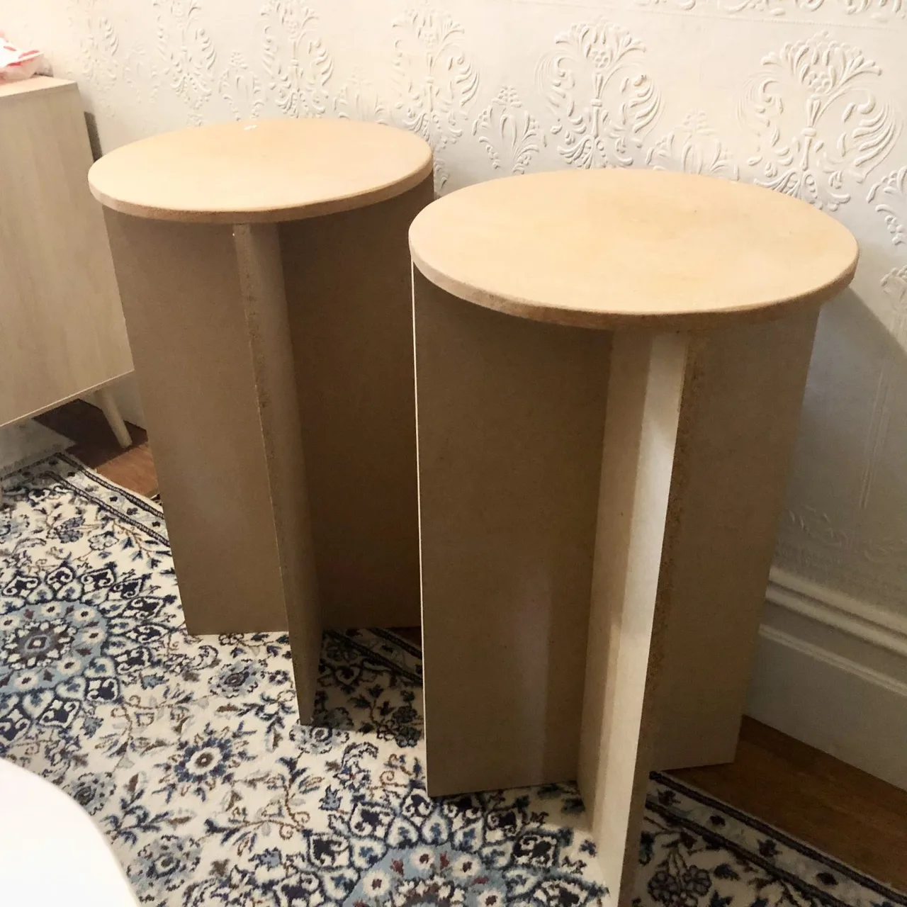 Pair of Clean Solid Tall Round Timber Side Tables — photo 2