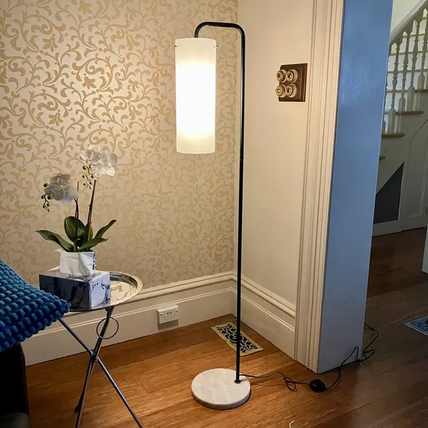 Working Black & White Art Deco or Industrial-style Floor Lamp solid Marble Base