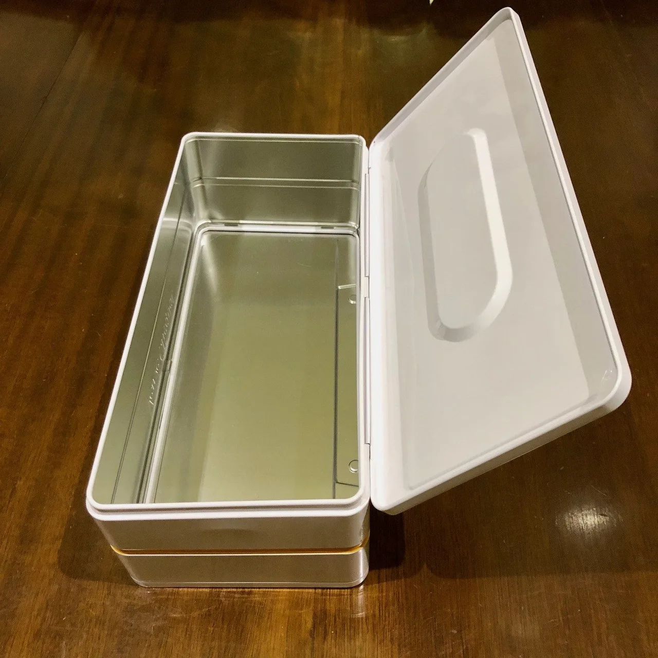 Empty White and Yellow Tin Storage Organiser Box — photo 3