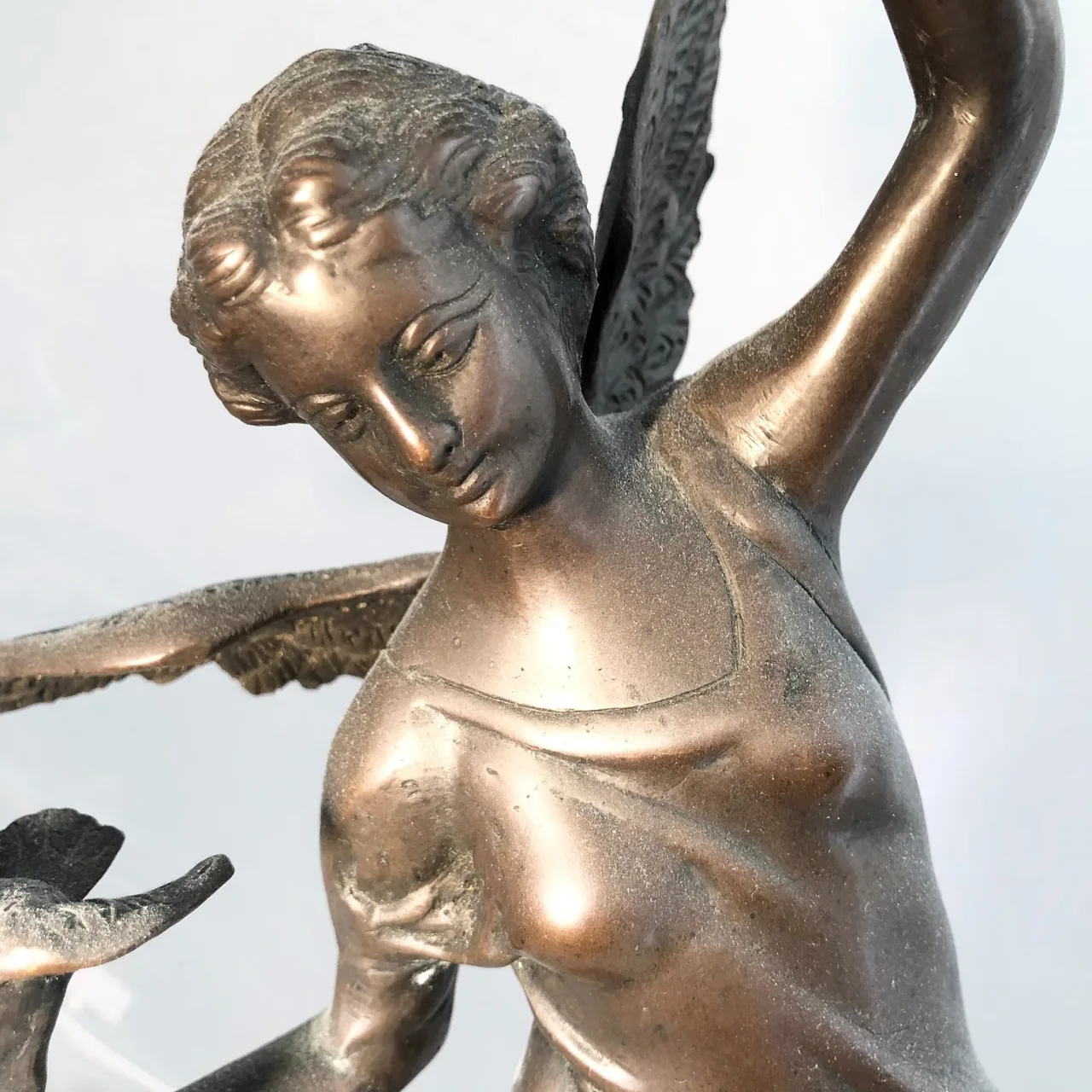 Antique French Bronze Winged Angel Statue with Dove – Art Nouveau — photo 4