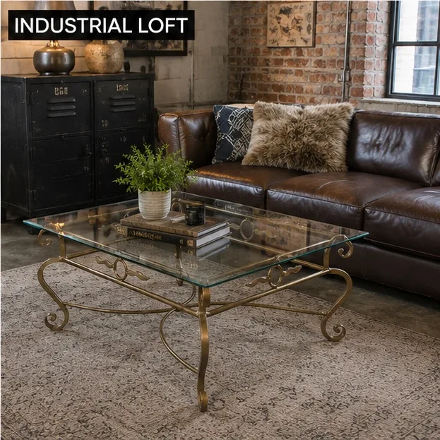 Hollywood Regency-style Iron & Glass Coffee Table 1m square — photo 7