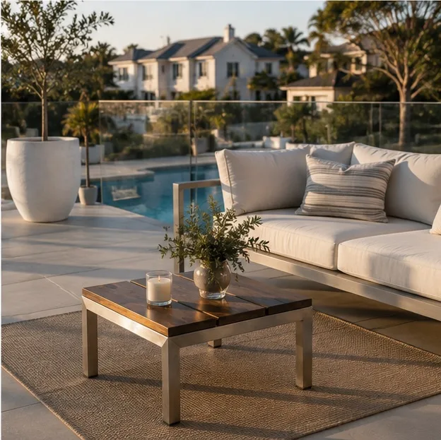Tait Linear Outdoor Side Table – Spotted Gum & Marine Grade Stainless Steel | De — photo 2